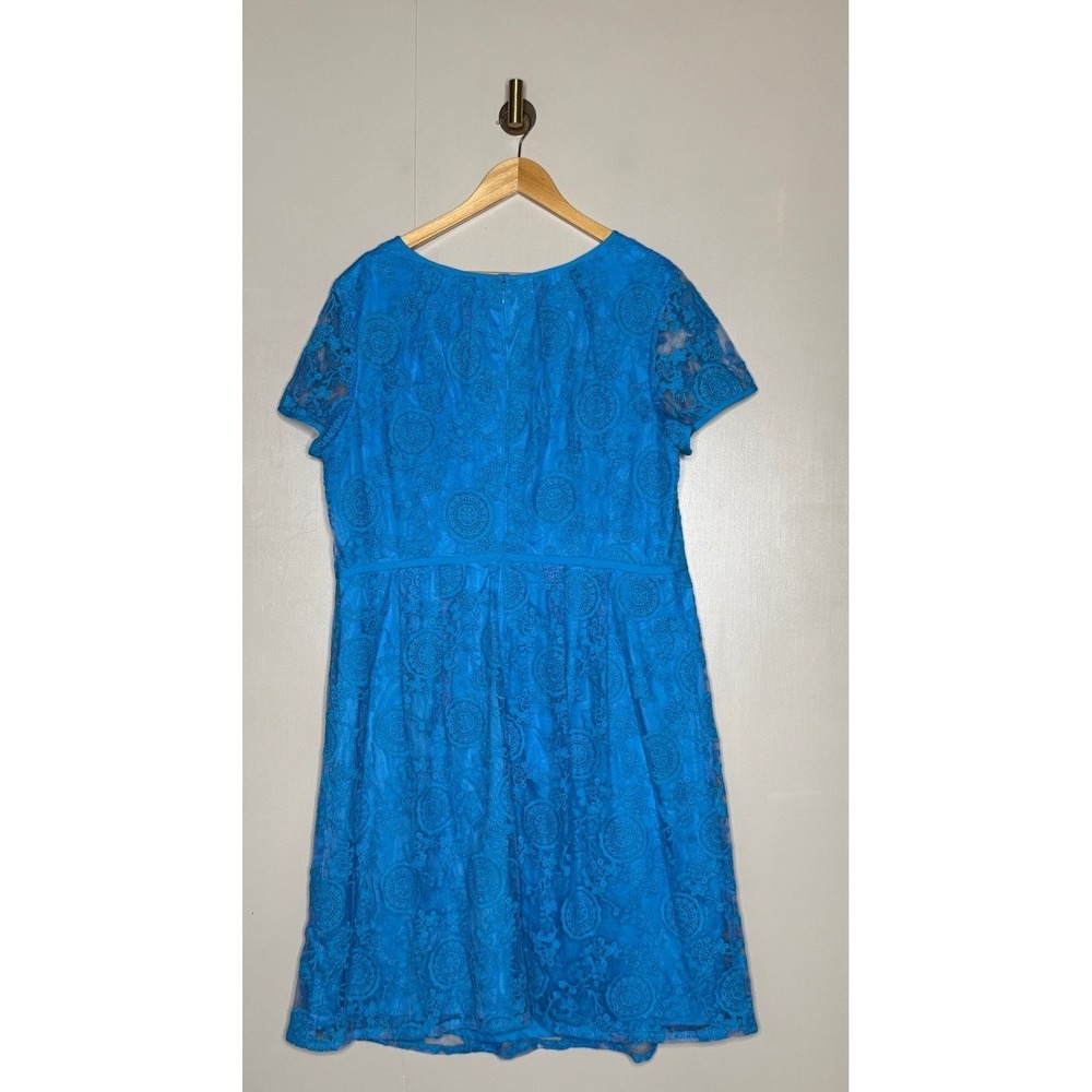 Adrianna Papell Blue Floral Lace Cocktail Dress Plus Size 18W Short Sleeve Knee - Picture 6 of 9